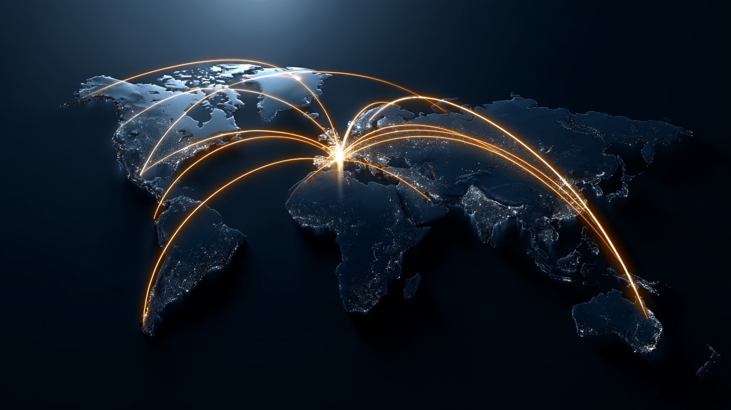 以东南亚为枢纽的全球网络连线地图